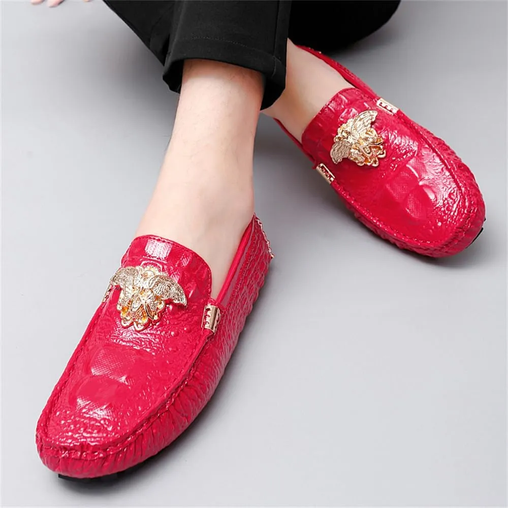 CHUUMEE Fashion Crocodile Pattern Men's Driving Penny Loafers Leather Moccasin Slip-On Casual Dress Boat Shoes