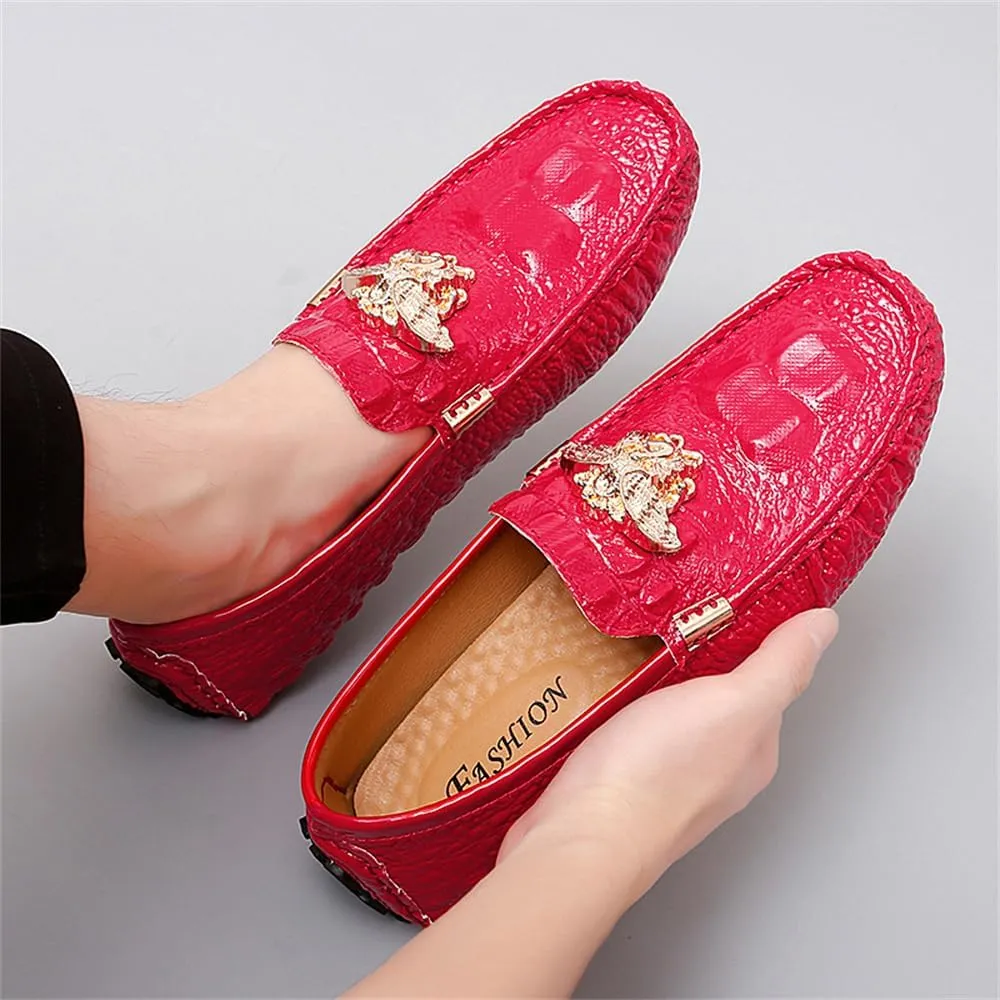 CHUUMEE Fashion Crocodile Pattern Men's Driving Penny Loafers Leather Moccasin Slip-On Casual Dress Boat Shoes