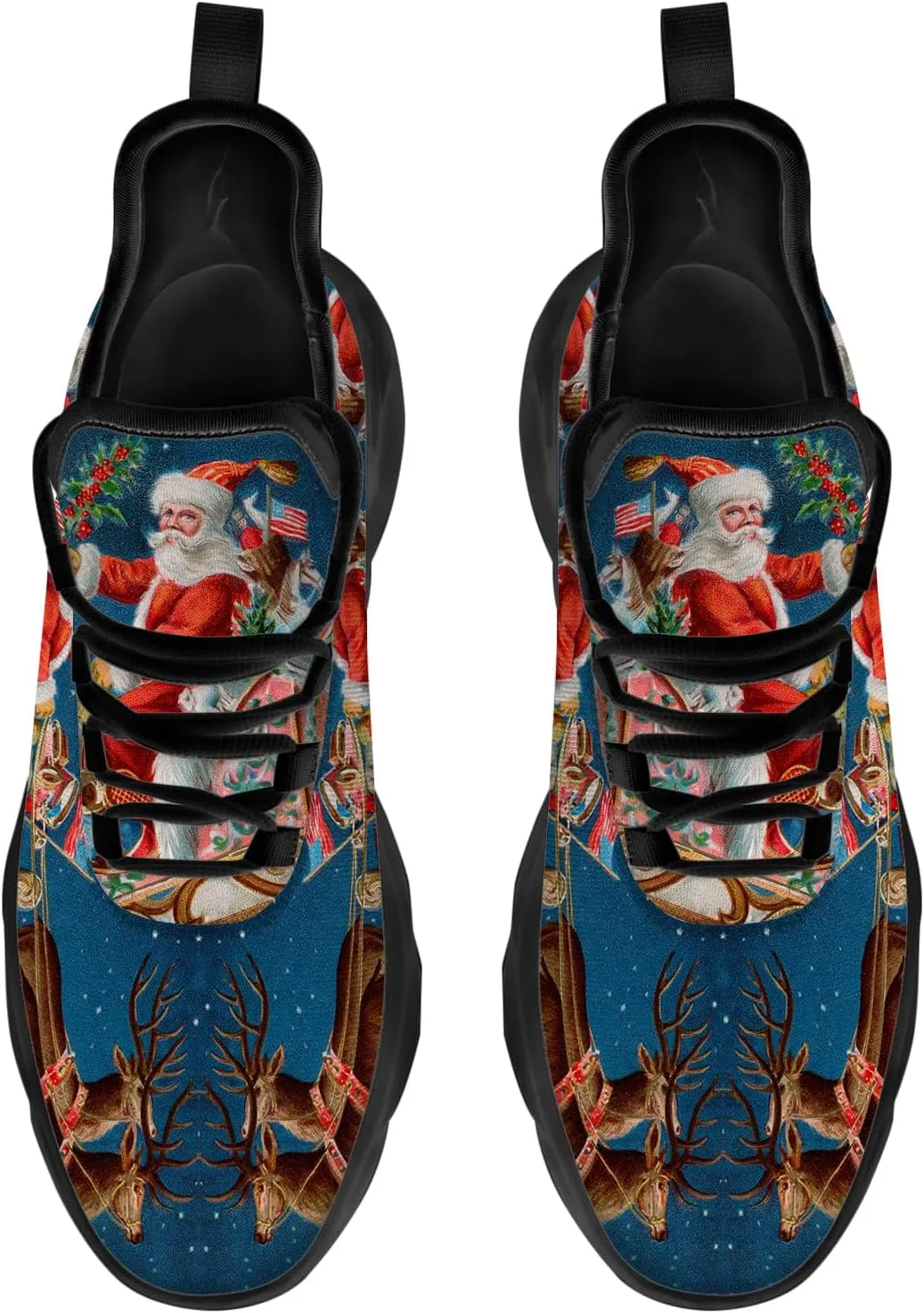 Ciadoon Christmas Shoes for Women Men Road Running Walking Tennis Breathable Lightweight Sneakers Santa Shoes Gifts for Men Women