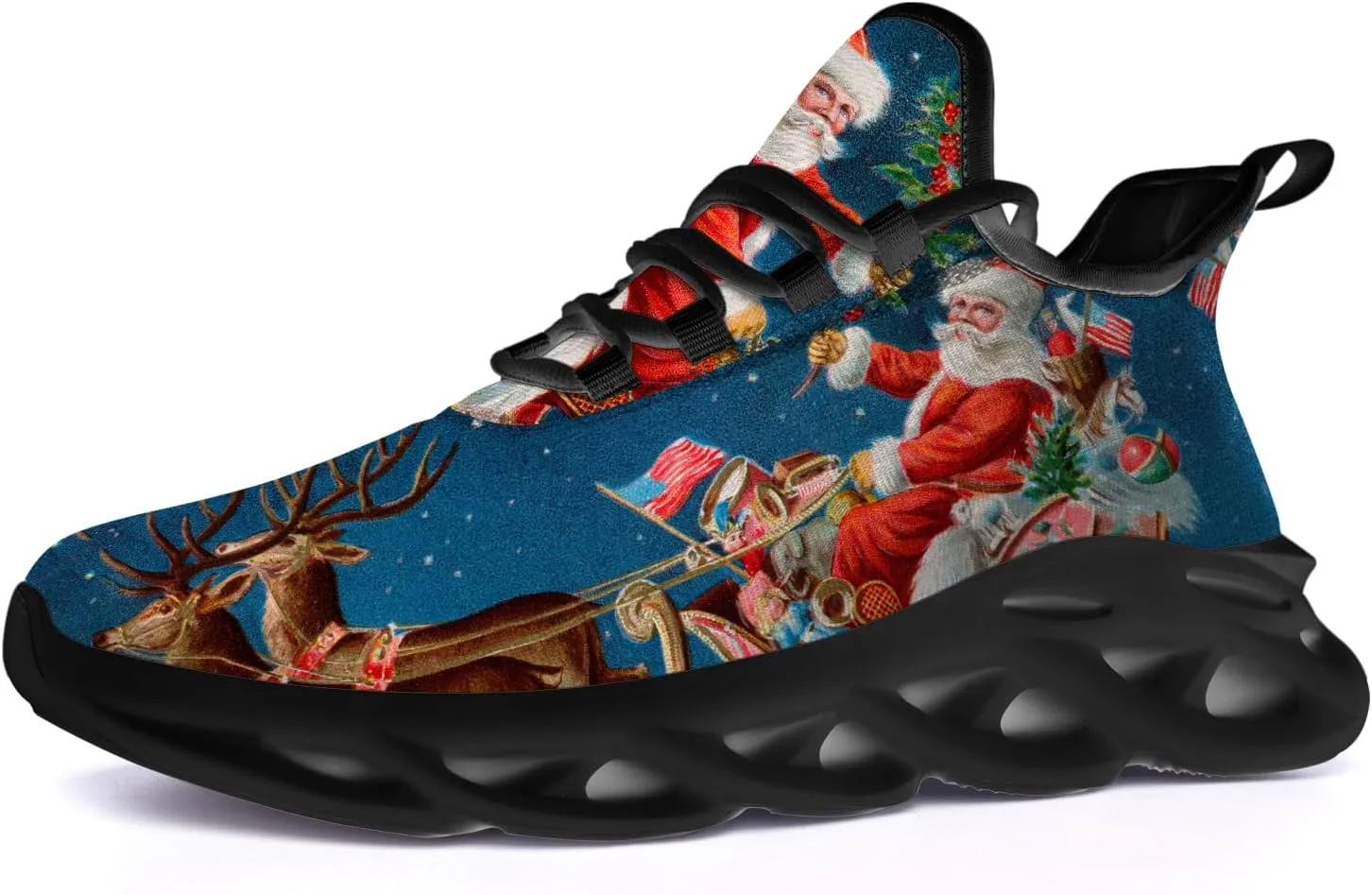 Ciadoon Christmas Shoes for Women Men Road Running Walking Tennis Breathable Lightweight Sneakers Santa Shoes Gifts for Men Women