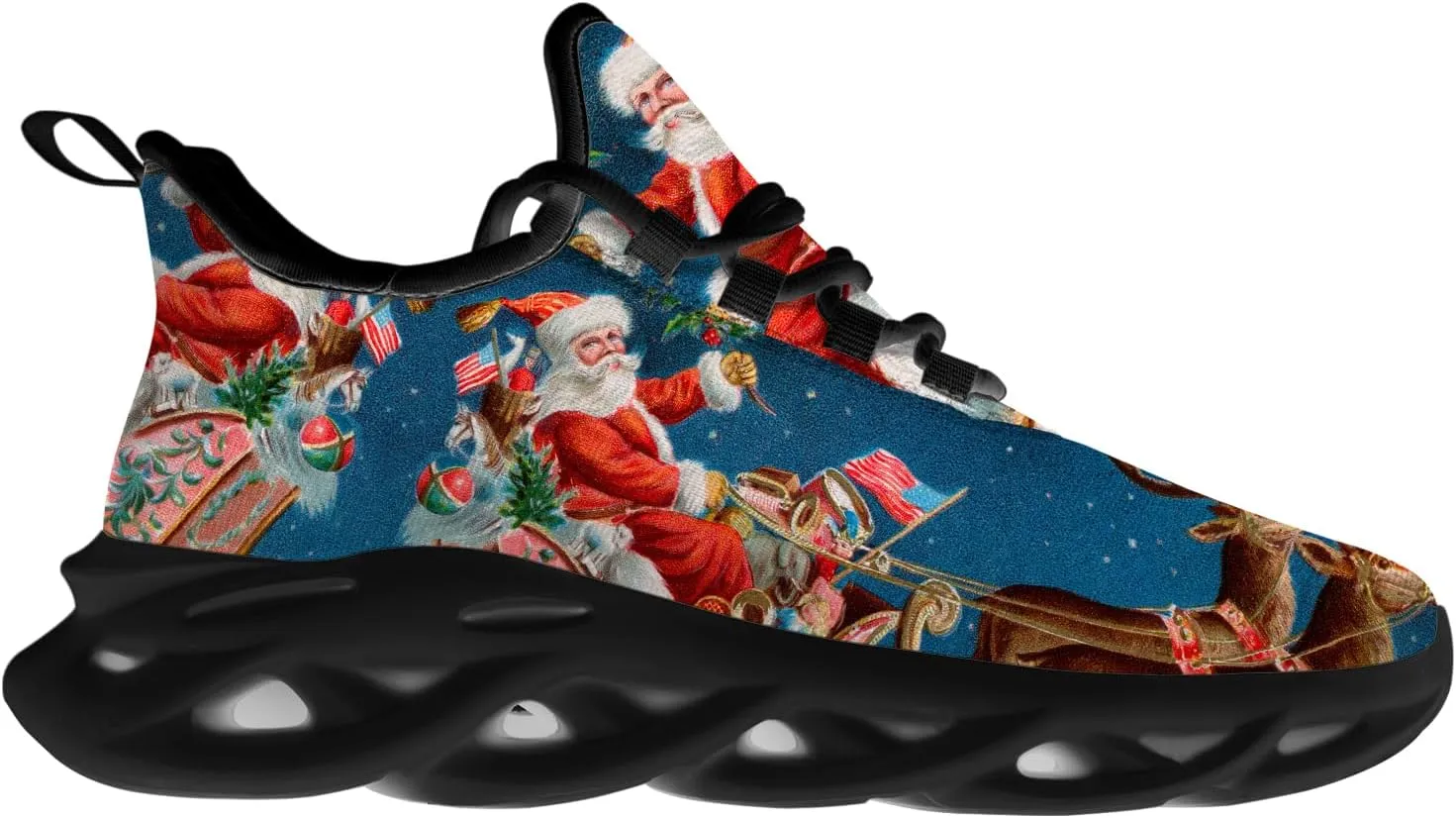 Ciadoon Christmas Shoes for Women Men Road Running Walking Tennis Breathable Lightweight Sneakers Santa Shoes Gifts for Men Women
