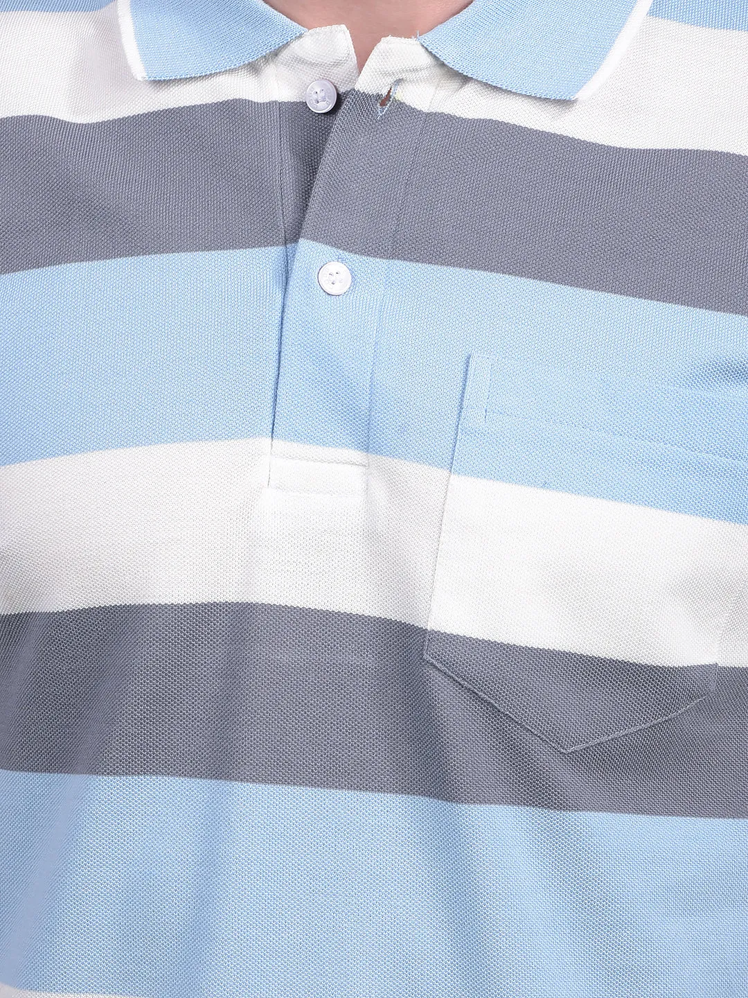 COBB SKY BLUE COLORBLOCK POLO NECK T-SHIRT