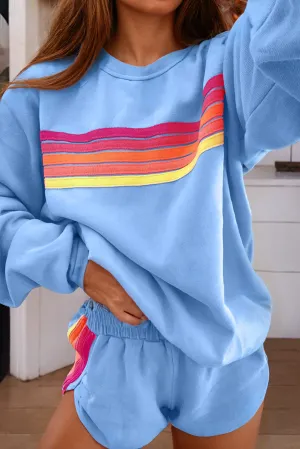 Colorful Trim Long Sleeve Top and Shorts Set