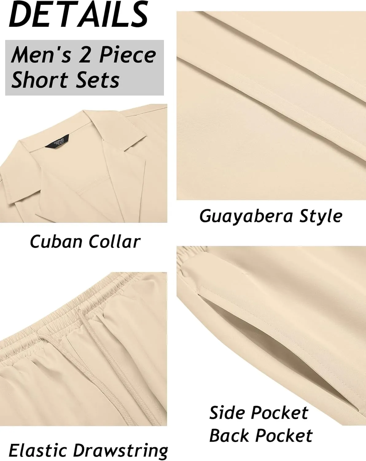 COOFANDY Mens 2 Piece Short Set Guayabera Button Down Shirt Casual Summer Beach Outfits