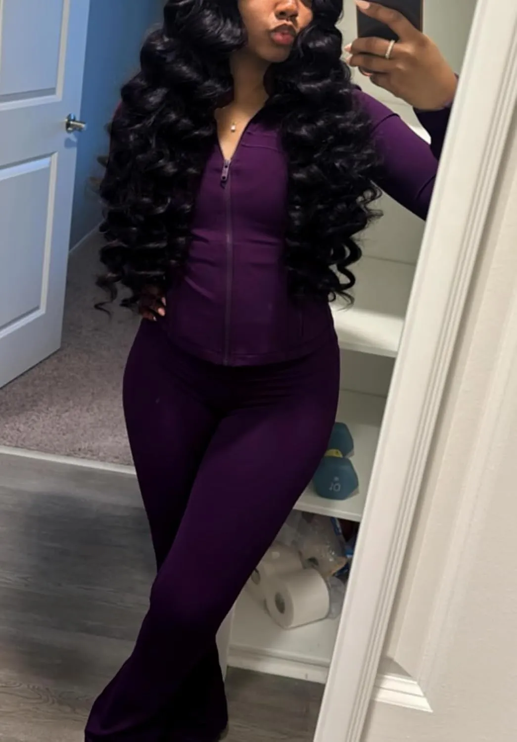 cu4eve Womens Two Piece Outfits Fall Workout Zip Up Sweatshirt And Jogger Flare Yoga Pants Gym Sweat Suits 2 Piece Set