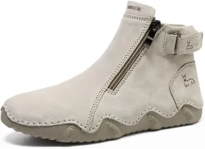 Cubicbee Women's Waterproof Winter Snow Boots With Double Zipper Handmade Suede High-top Snow Sneakers for Outdoor,Casual Fleece Warm Anti-Slip Ankle Boots