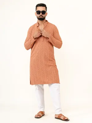 Dark Peach Sequence Designer Cotton Embroidered kurta for Men