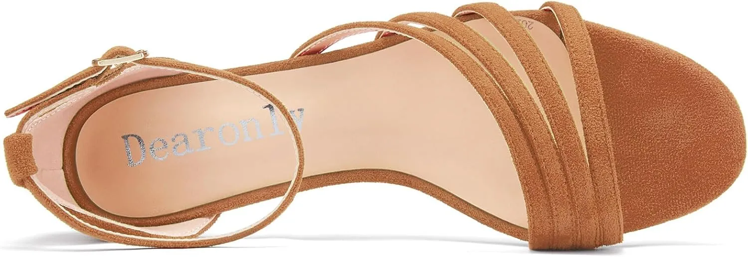DearOnly Womens Kitten Heel Open Toe Buckle Sandals Basic Classic Ankle Strap Office Casual Prom Summer Shoes 1.4 Inches Heels