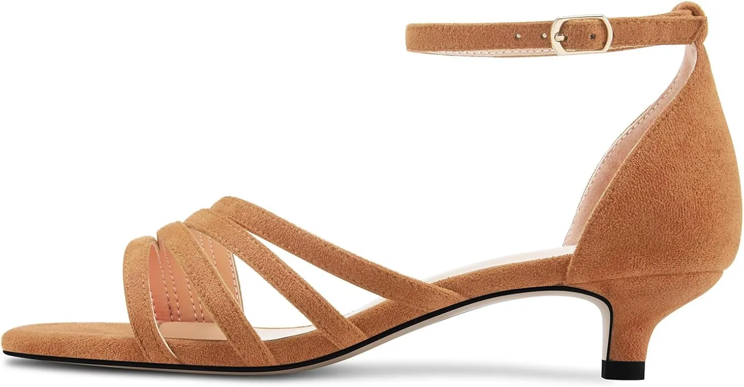 DearOnly Womens Kitten Heel Open Toe Buckle Sandals Basic Classic Ankle Strap Office Casual Prom Summer Shoes 1.4 Inches Heels