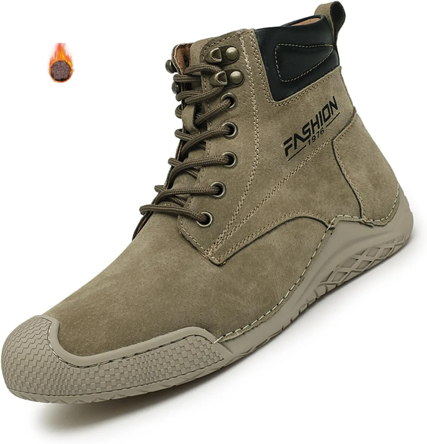 DirraBra Men's Retro Leather High Top Hiking Sneakers Fashion Warm Fur Lined Outdoor Waterproof Non-Slip Traing Snow Chukka Boots