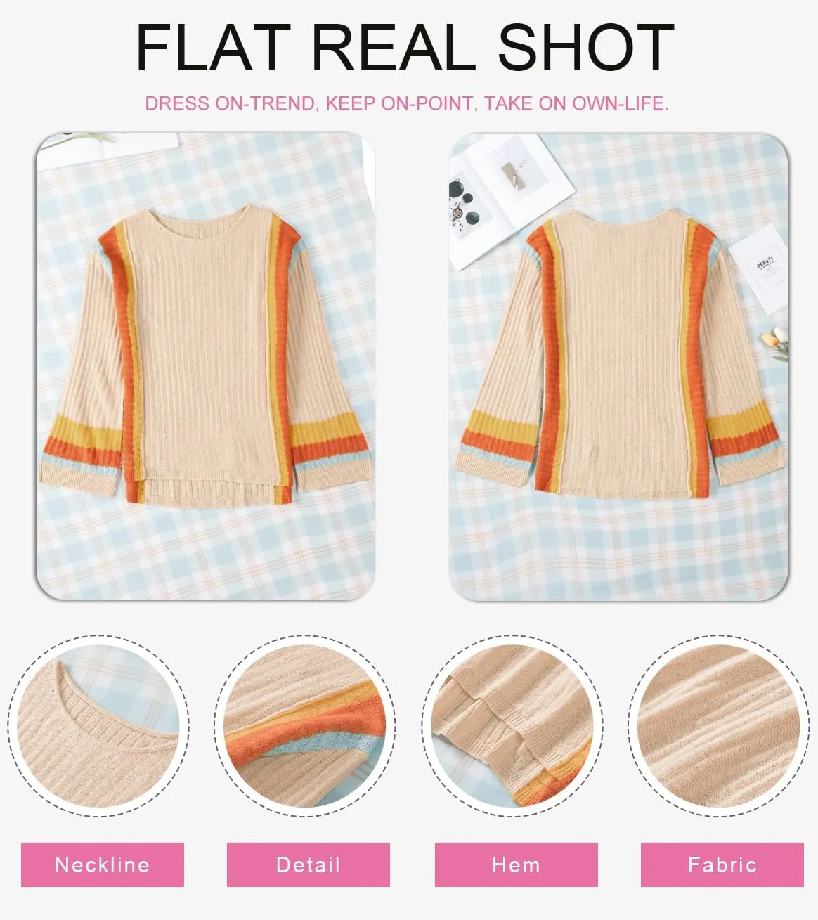 Dokotoo Womens 2025 Summer Casual Color Block Striped Lightweight Comfy Cable Knit Trendy Boho Clothes Pullover Sweaters