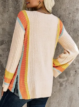 Dokotoo Womens 2025 Summer Casual Color Block Striped Lightweight Comfy Cable Knit Trendy Boho Clothes Pullover Sweaters