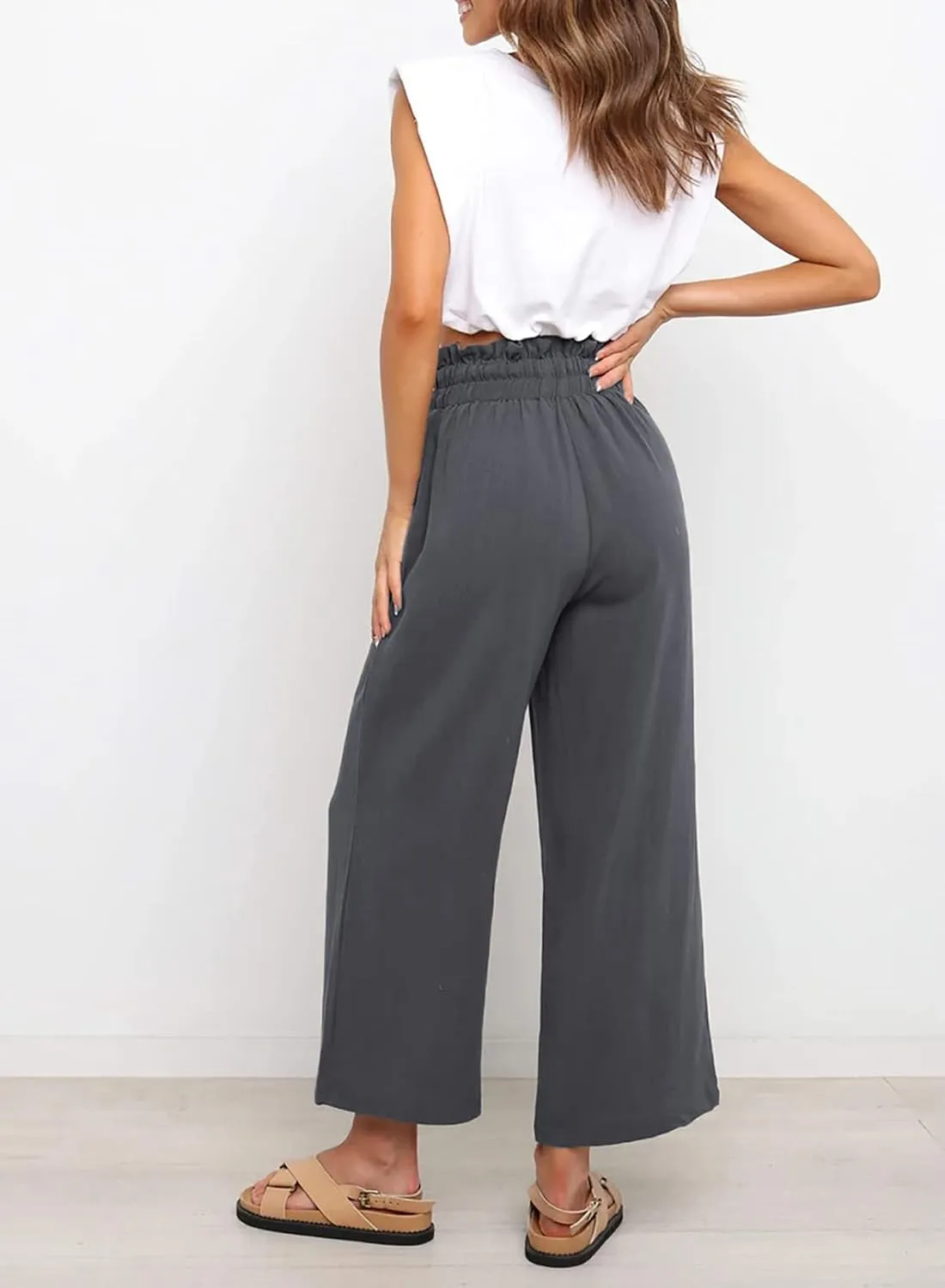 Dokotoo Womens Casual Elastic Waist Solid Comfy Jogging Jogger Pants with Pockets