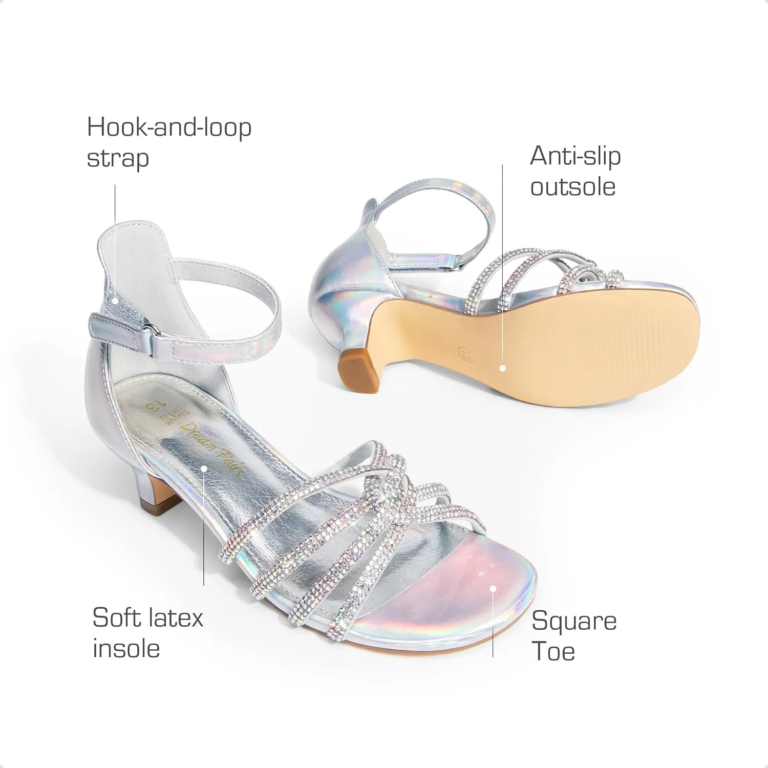 DREAM PAIRS Girls Dress Shoes Sandals Low Heels Ankle Strap Flower Wedding Party Shoes for Little Kid/Big Kid