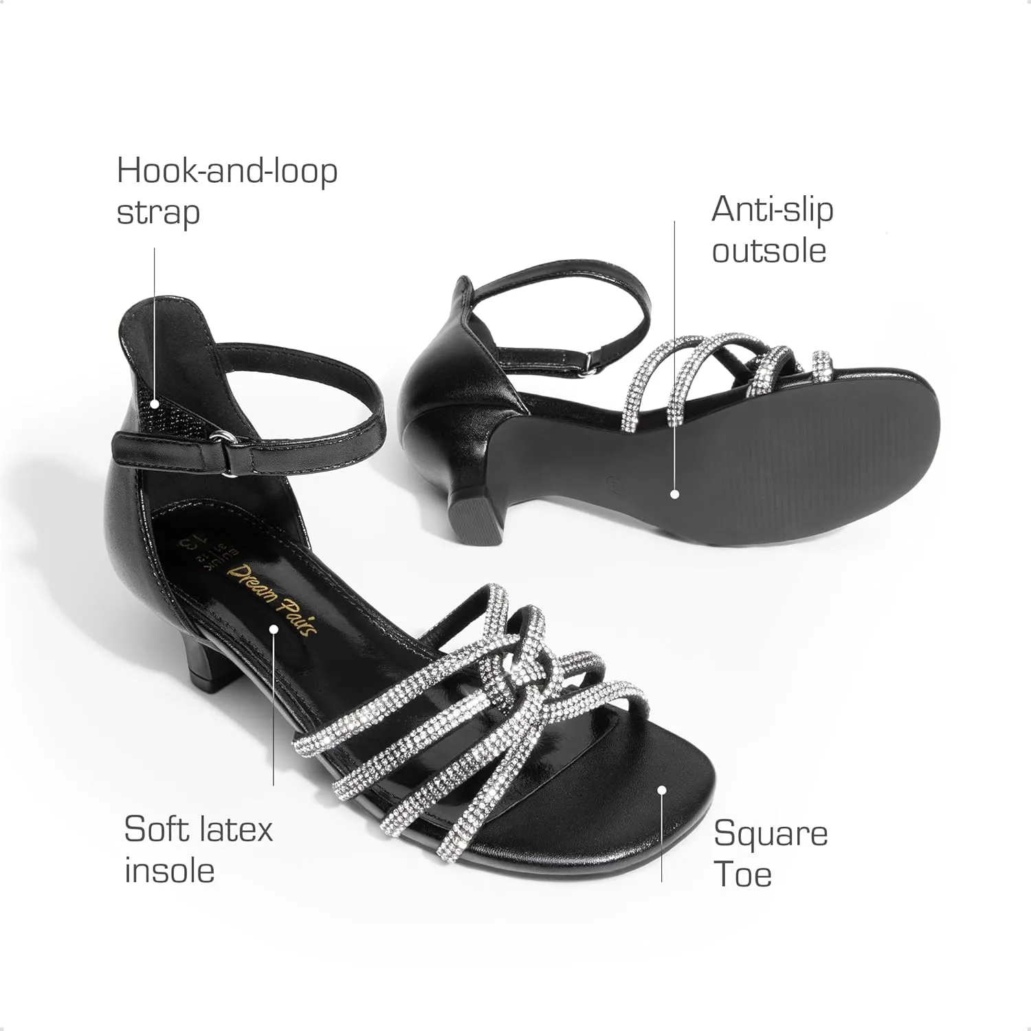 DREAM PAIRS Girls Dress Shoes Sandals Low Heels Ankle Strap Flower Wedding Party Shoes for Little Kid/Big Kid