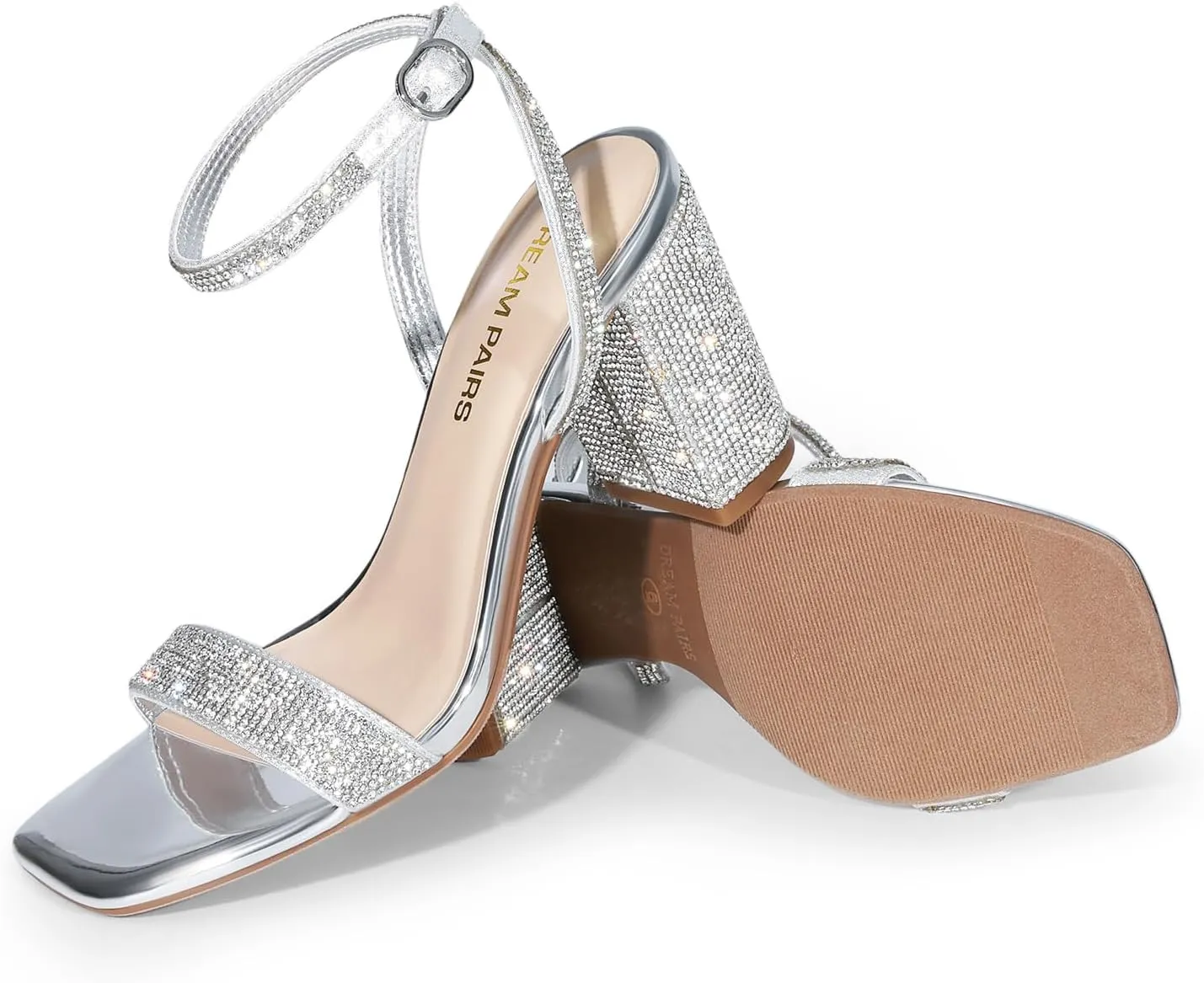 DREAM PAIRS Women's Chunky Heels Square Open Toe Ankle Buckle Strappy Block Heeled Sandals for Party Wedding Daily