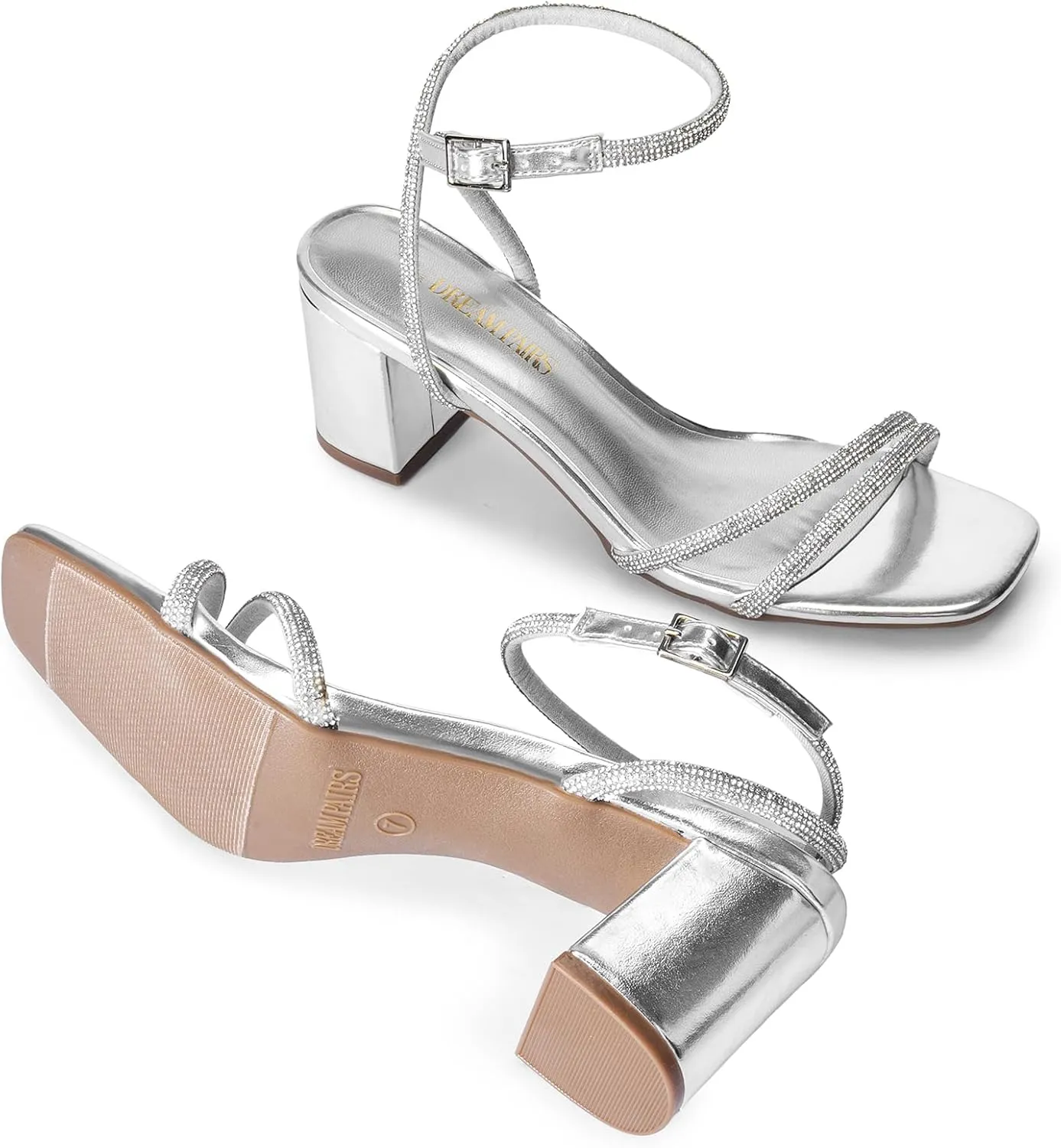 DREAM PAIRS Women's Chunky Strappy Heels Square Open Toe Ankle Buckle Low Heels Sandals for Daily Wedding Party Dress