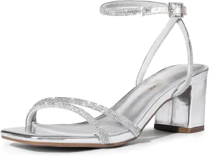 DREAM PAIRS Women's Chunky Strappy Heels Square Open Toe Ankle Buckle Low Heels Sandals for Daily Wedding Party Dress