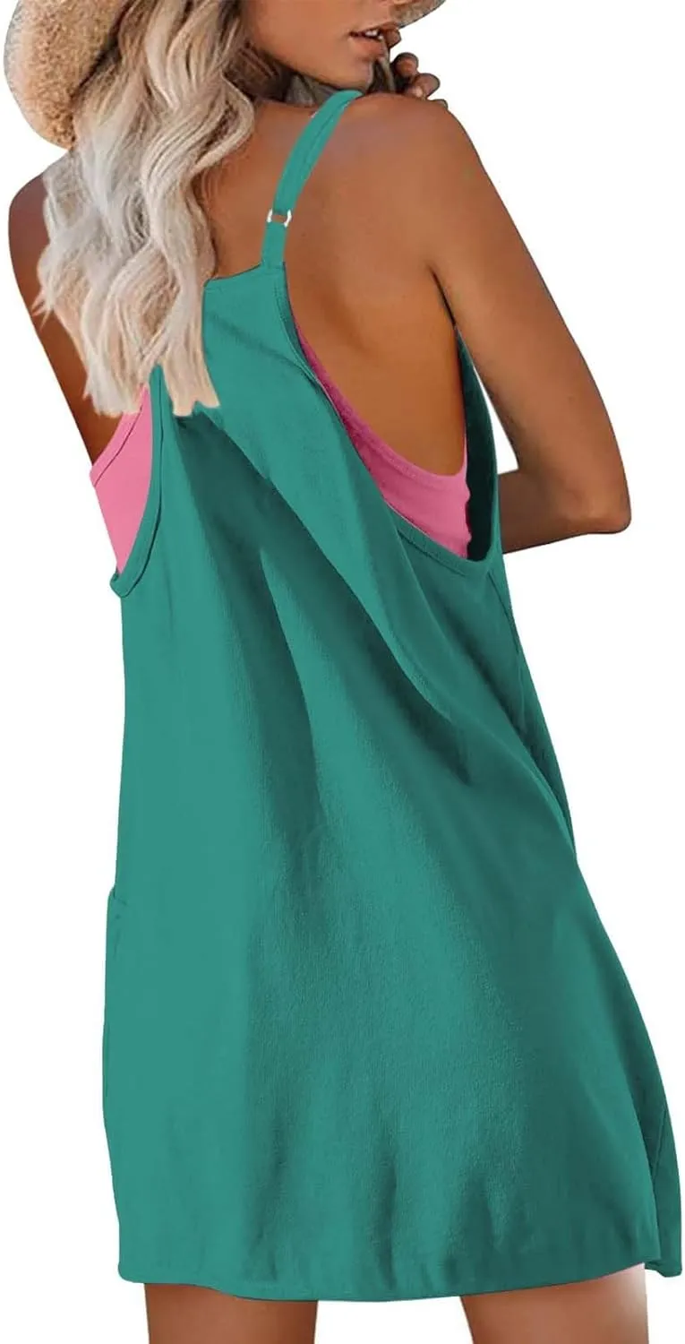 Dress for Women Summer 2025 Solid Color Casual Comfy Athletic Adjustable Shoulder Strap Tennis Rompers for Short