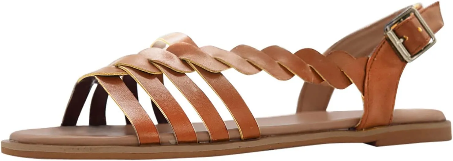 Dressy Sandals for Women Flat Criss Cross Retro Woven Gladiator Back Strap Falt Womens Dress Sandals Flat Sandals