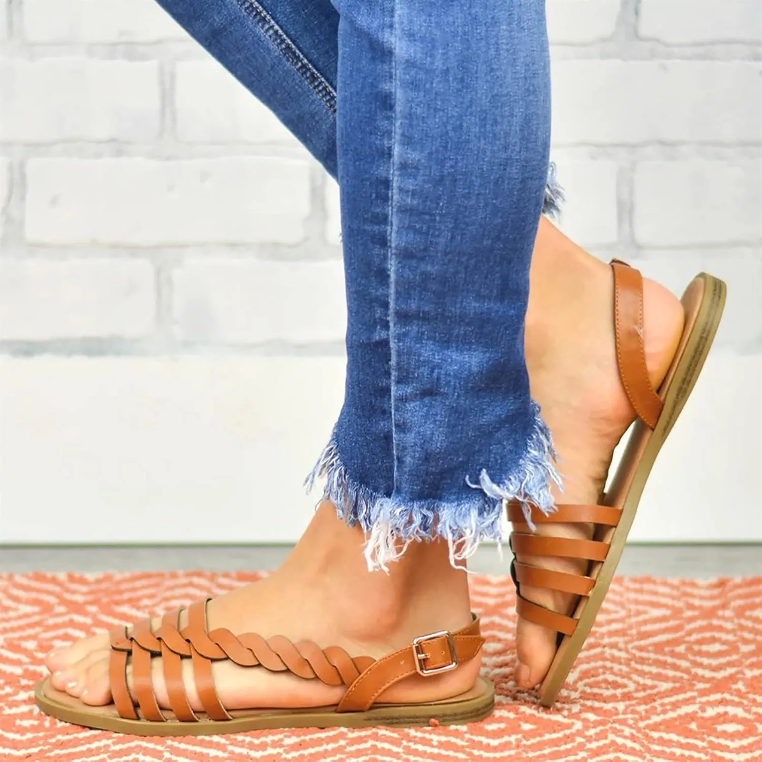 Dressy Sandals for Women Flat Criss Cross Retro Woven Gladiator Back Strap Falt Womens Dress Sandals Flat Sandals