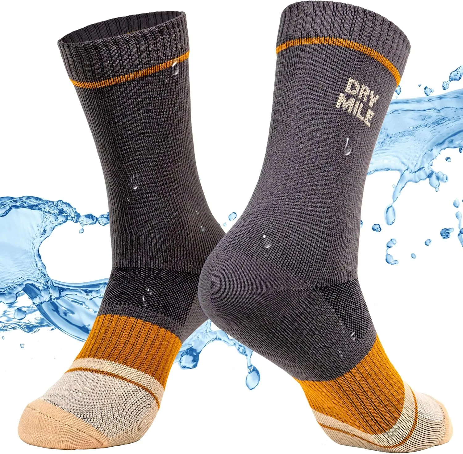 DRYMILE Slim Waterproof Socks, Thin Moisture Wicking Waterproof Socks for Men & Women, Golf, Cycling, Trekking - Crew