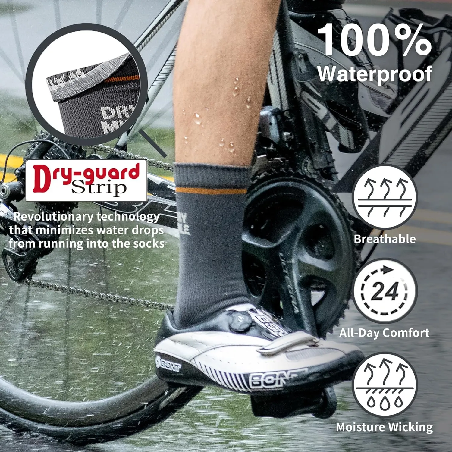 DRYMILE Slim Waterproof Socks, Thin Moisture Wicking Waterproof Socks for Men & Women, Golf, Cycling, Trekking - Crew