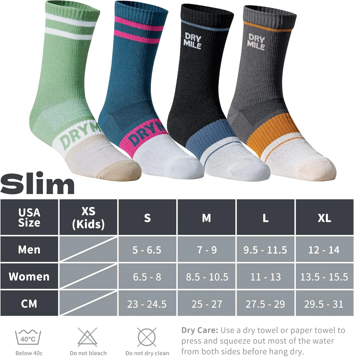 DRYMILE Slim Waterproof Socks, Thin Moisture Wicking Waterproof Socks for Men & Women, Golf, Cycling, Trekking - Crew