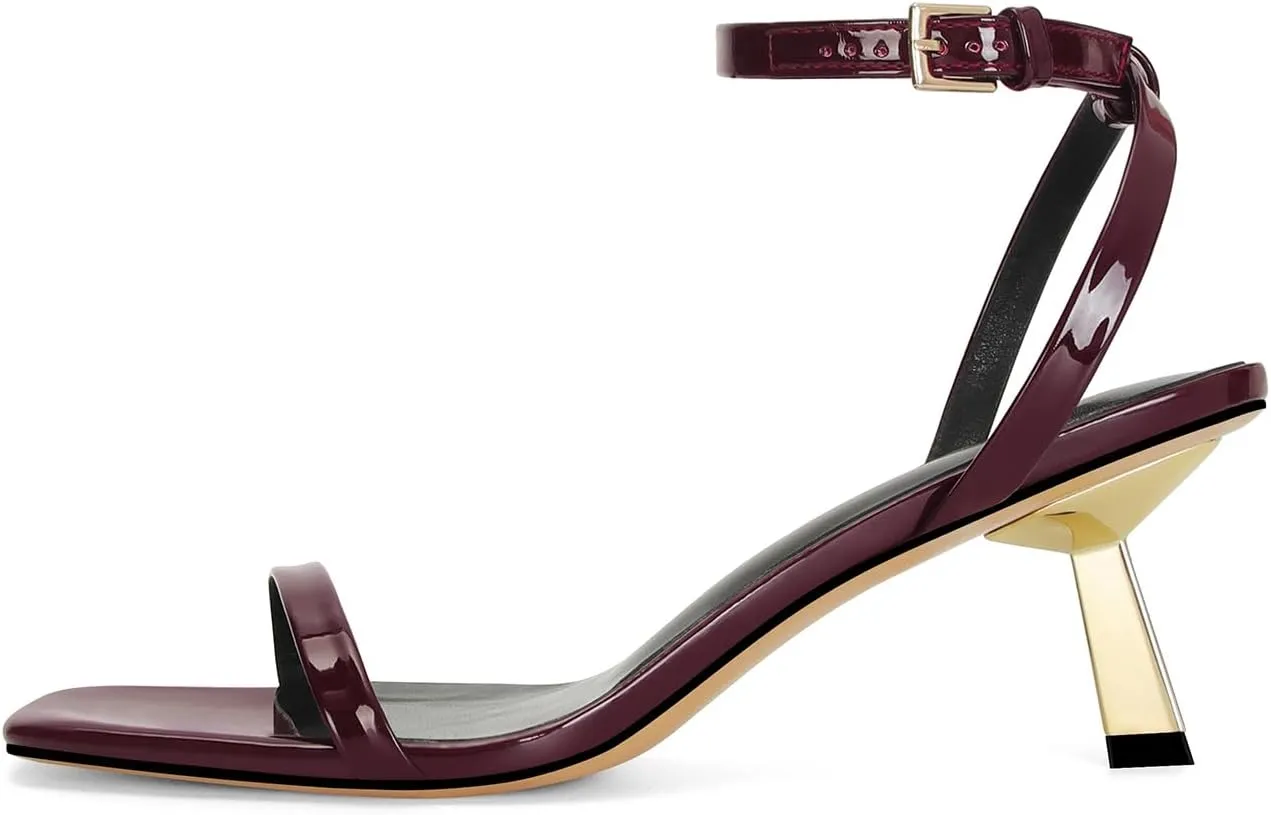 Dsevht Gold Strappy Heels for Women Kitten Heel Sandals Open Square Toe Stiletto High Heels with Ankle Strap Comfort Dress Party Shoes