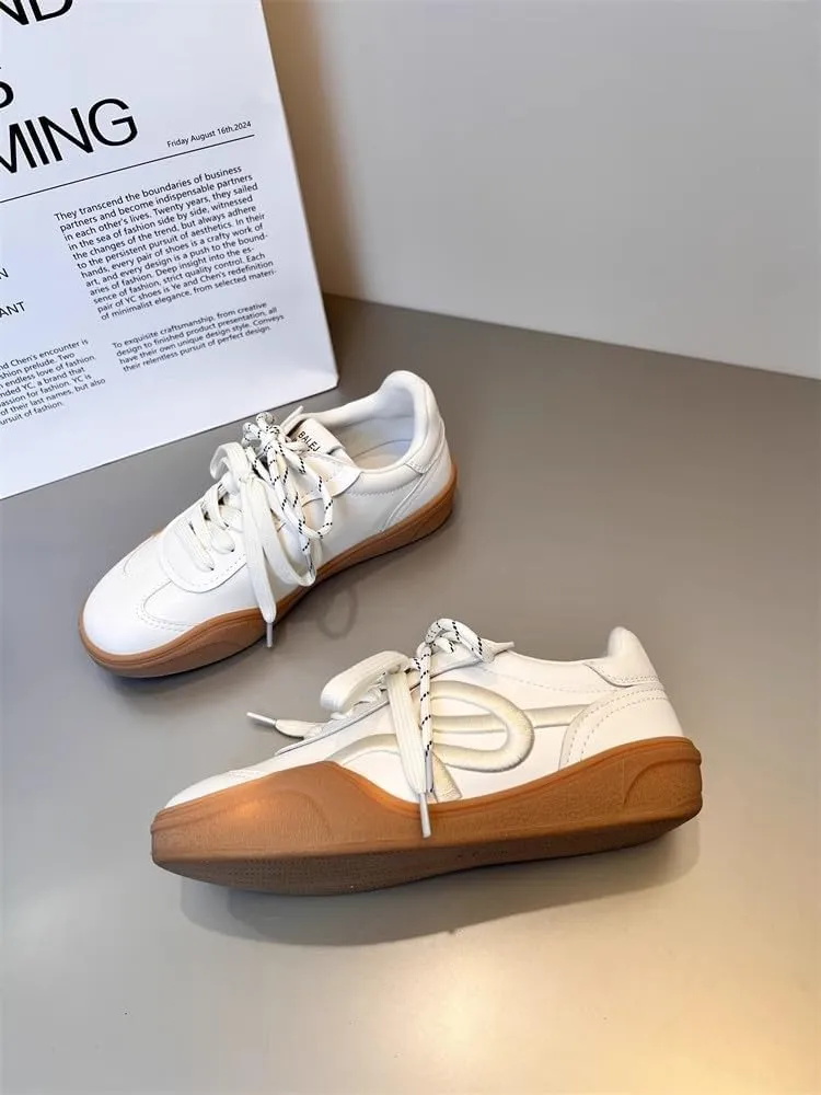 Dual Lace Retro Cute Shoes - Y2K Kawaii Chunky Sneakers for Women & Girls, Comfy Thick Sole Casual Trainers for Campus Bike Rides, Minimalist Streetwear, Back to School, Beach Travel, Birthday Gifts