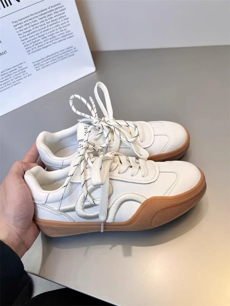 Dual Lace Retro Cute Shoes - Y2K Kawaii Chunky Sneakers for Women & Girls, Comfy Thick Sole Casual Trainers for Campus Bike Rides, Minimalist Streetwear, Back to School, Beach Travel, Birthday Gifts