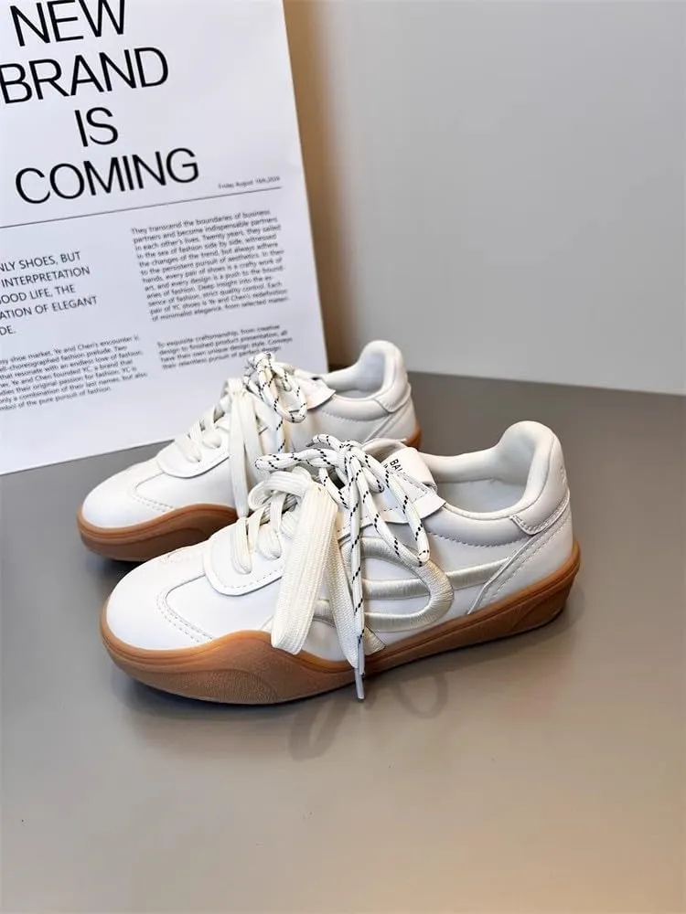 Dual Lace Retro Cute Shoes - Y2K Kawaii Chunky Sneakers for Women & Girls, Comfy Thick Sole Casual Trainers for Campus Bike Rides, Minimalist Streetwear, Back to School, Beach Travel, Birthday Gifts
