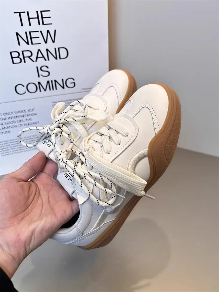 Dual Lace Retro Cute Shoes - Y2K Kawaii Chunky Sneakers for Women & Girls, Comfy Thick Sole Casual Trainers for Campus Bike Rides, Minimalist Streetwear, Back to School, Beach Travel, Birthday Gifts