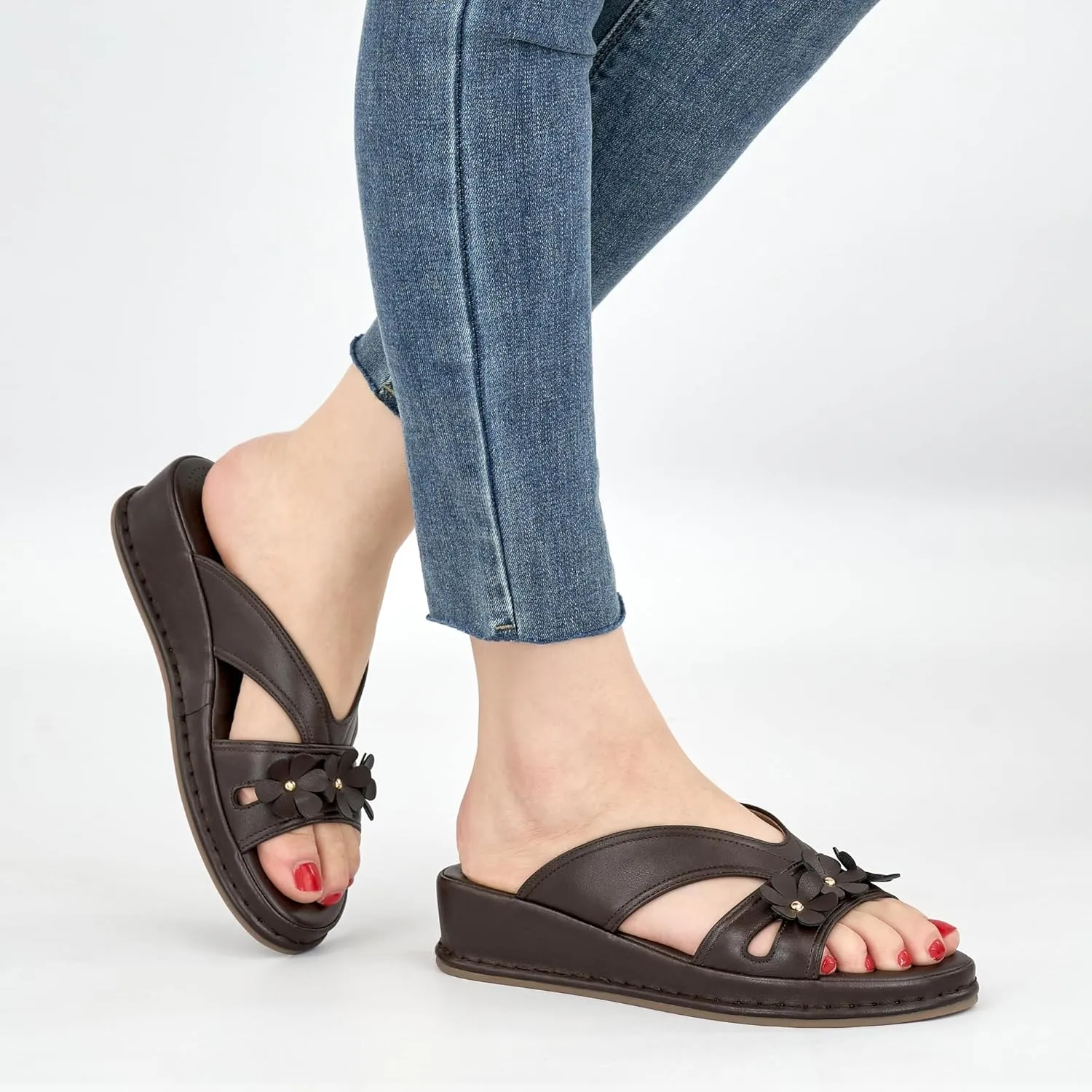 Ecetana Sandals for Women 2025 Wedge Slides Dressy Summer Comfortable Memory Foam Slip on Casual Platform Shoes