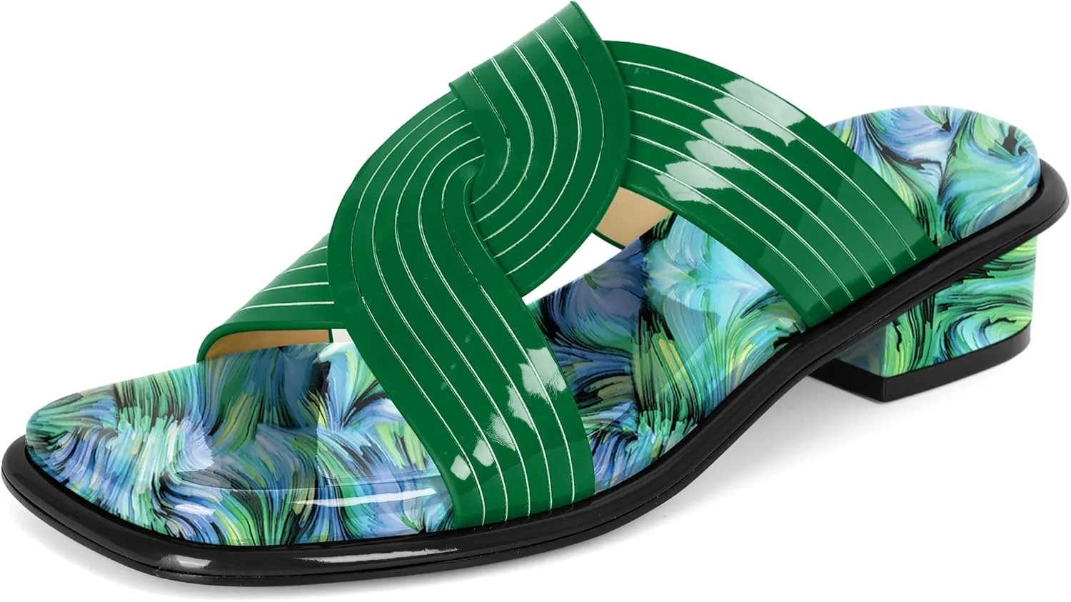 Esvowido Women Low Heel Sandals Square Open Toe Block Chunky Heel Slip On Mules Summer Casual Beach Vacation 1.25 Inch Shoes
