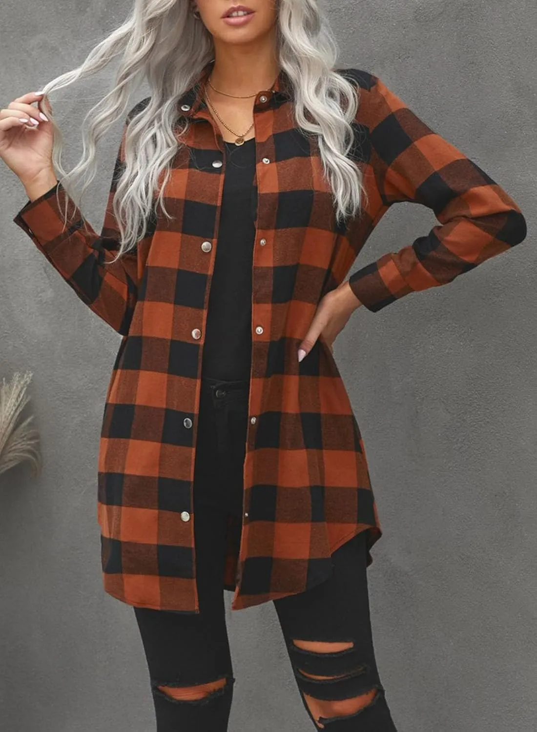 EVALESS Color Block Plaid Shacket Jacket Womens Fall Clothes Fashion Outfits