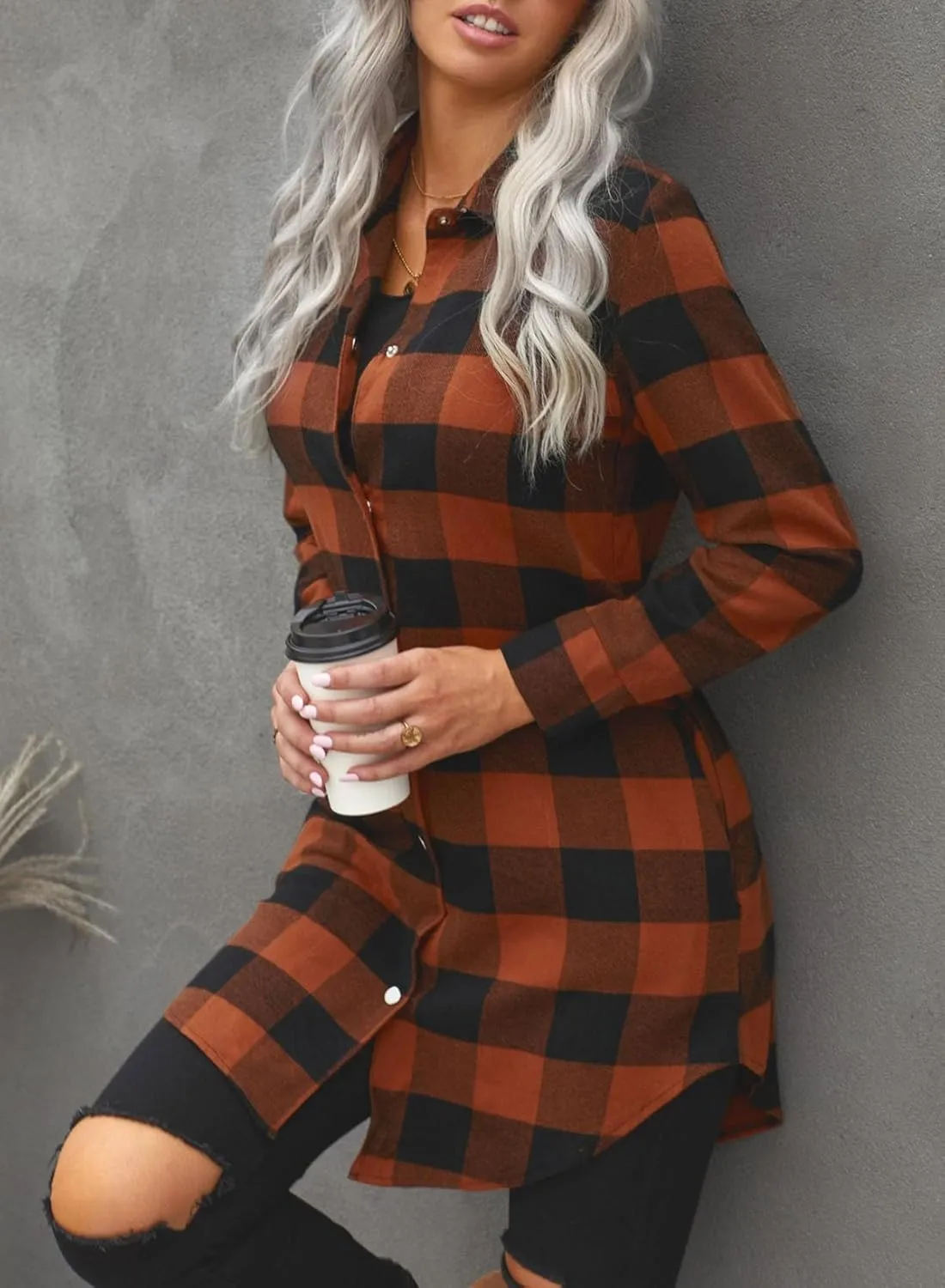 EVALESS Color Block Plaid Shacket Jacket Womens Fall Clothes Fashion Outfits