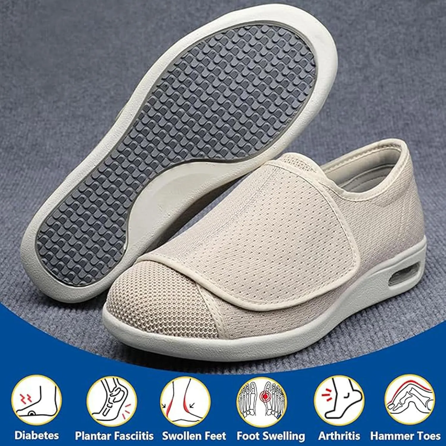 Extra Wide Walking Sneakers, Lightweight Comfort Elderly Shoes, Orthopedic Comfy Casual Slippers, with Adjustable Closure, Ideal for Diabetes, Edema, Swollen Feet