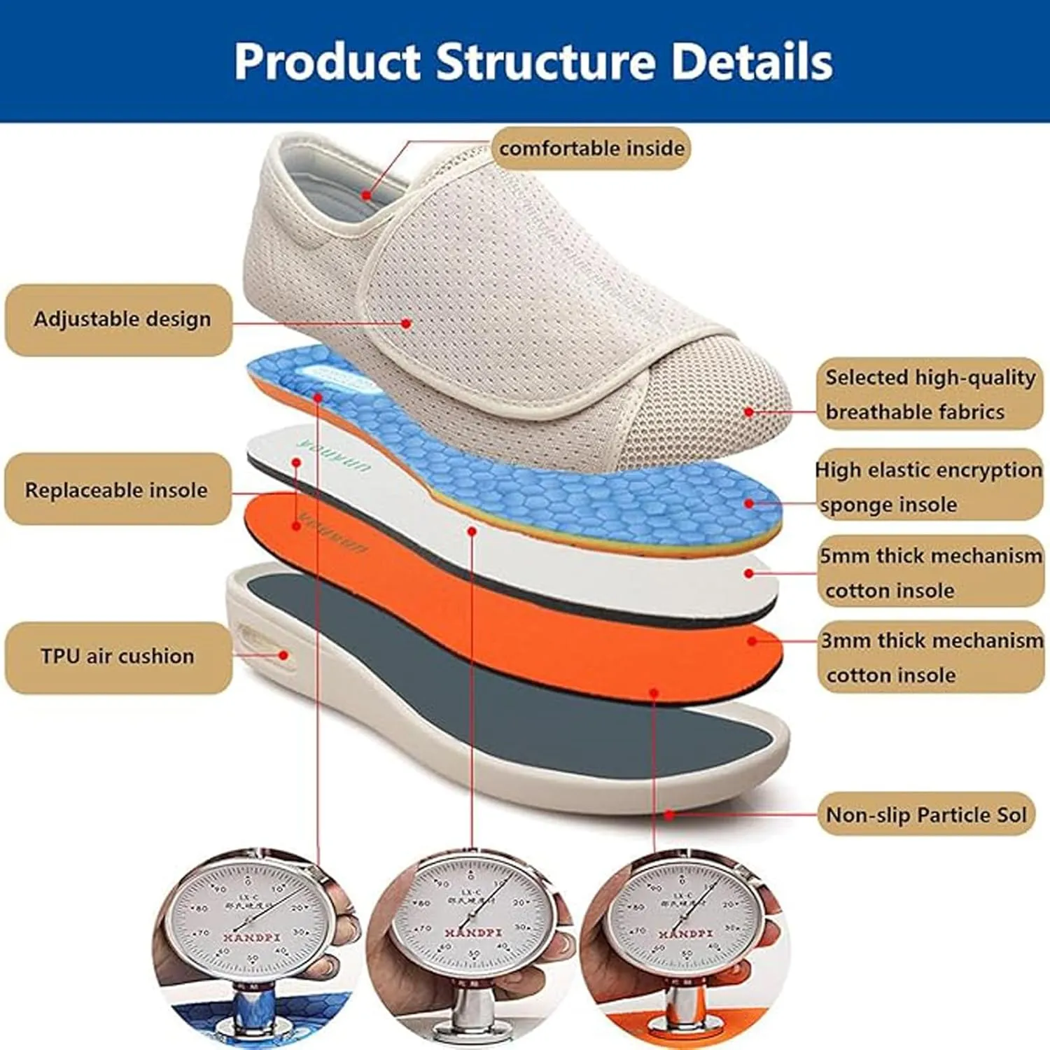 Extra Wide Walking Sneakers, Lightweight Comfort Elderly Shoes, Orthopedic Comfy Casual Slippers, with Adjustable Closure, Ideal for Diabetes, Edema, Swollen Feet