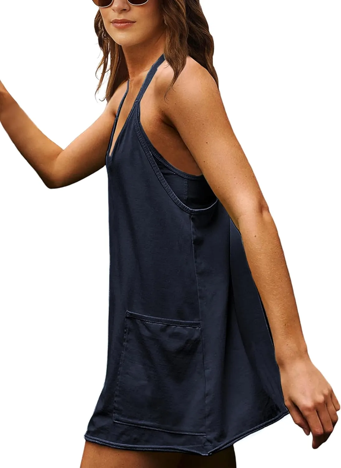 Faleave Women's Summer Sleeveless Mini Dress Athletic Dress Spaghetti Strap Short Tennis Dress with Pockets
