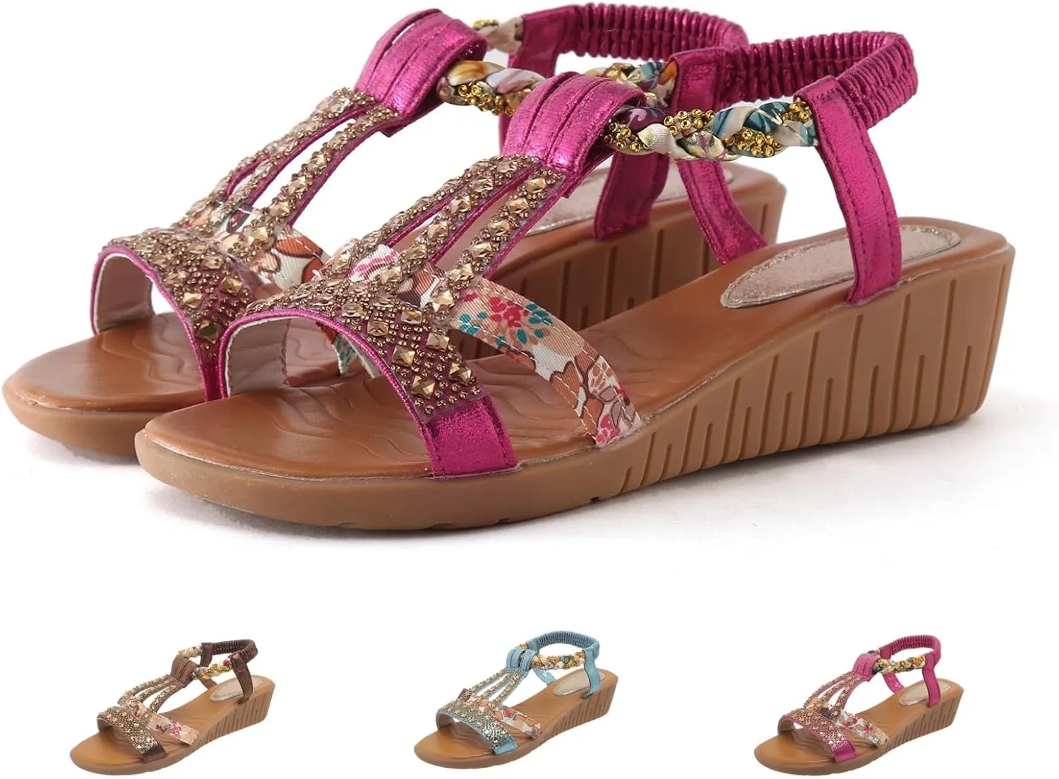 Flat Sandals for Women Dressy Rhinestone Ankle-Strap Summer Walking Sandals Arch Support Comfortable Open Toe Fashion Sandals