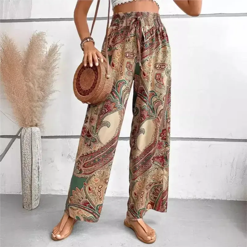 Floral Printed Elastic-Waist Wide-Leg Pants – Summer Casual