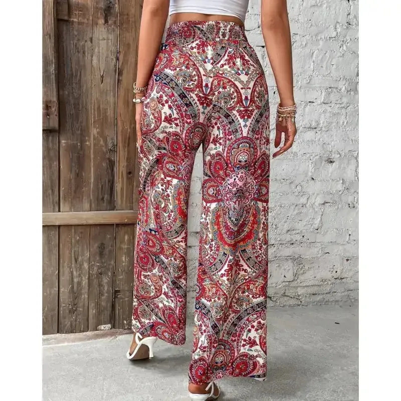 Floral Printed Elastic-Waist Wide-Leg Pants – Summer Casual