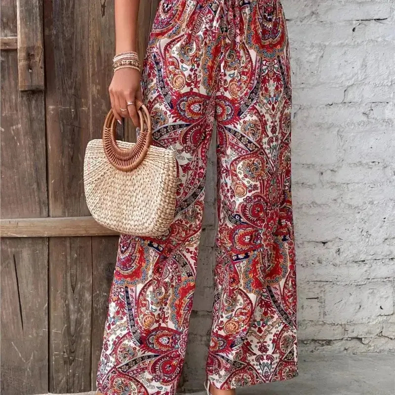 Floral Printed Elastic-Waist Wide-Leg Pants – Summer Casual