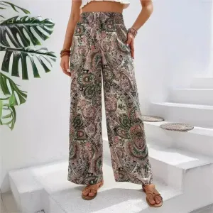 Floral Printed Elastic-Waist Wide-Leg Pants – Summer Casual