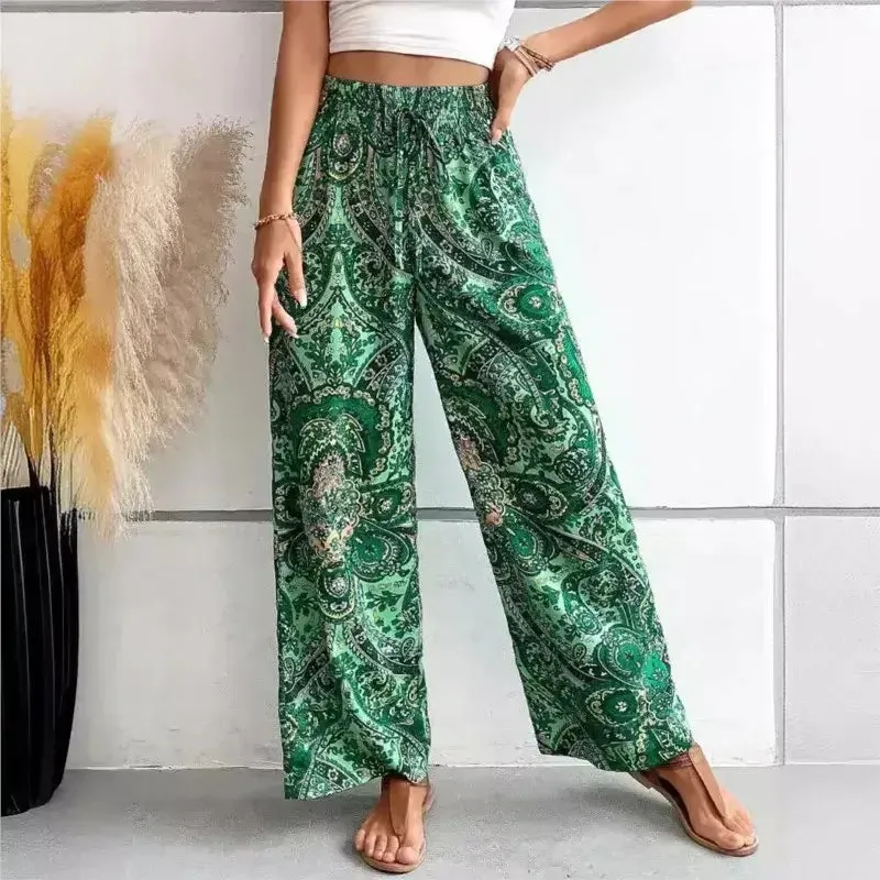 Floral Printed Elastic-Waist Wide-Leg Pants – Summer Casual