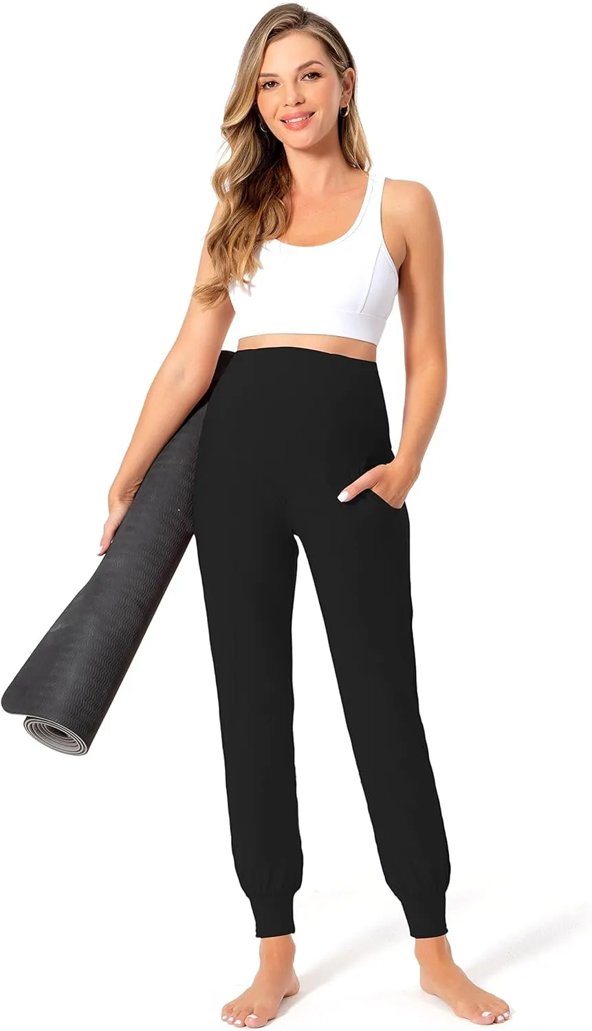 Foucome Women's Maternity Pants Stretchy Jogger Sweatpants Comfy Casual Pregnancy Workout Lounge Pants with Pockets
