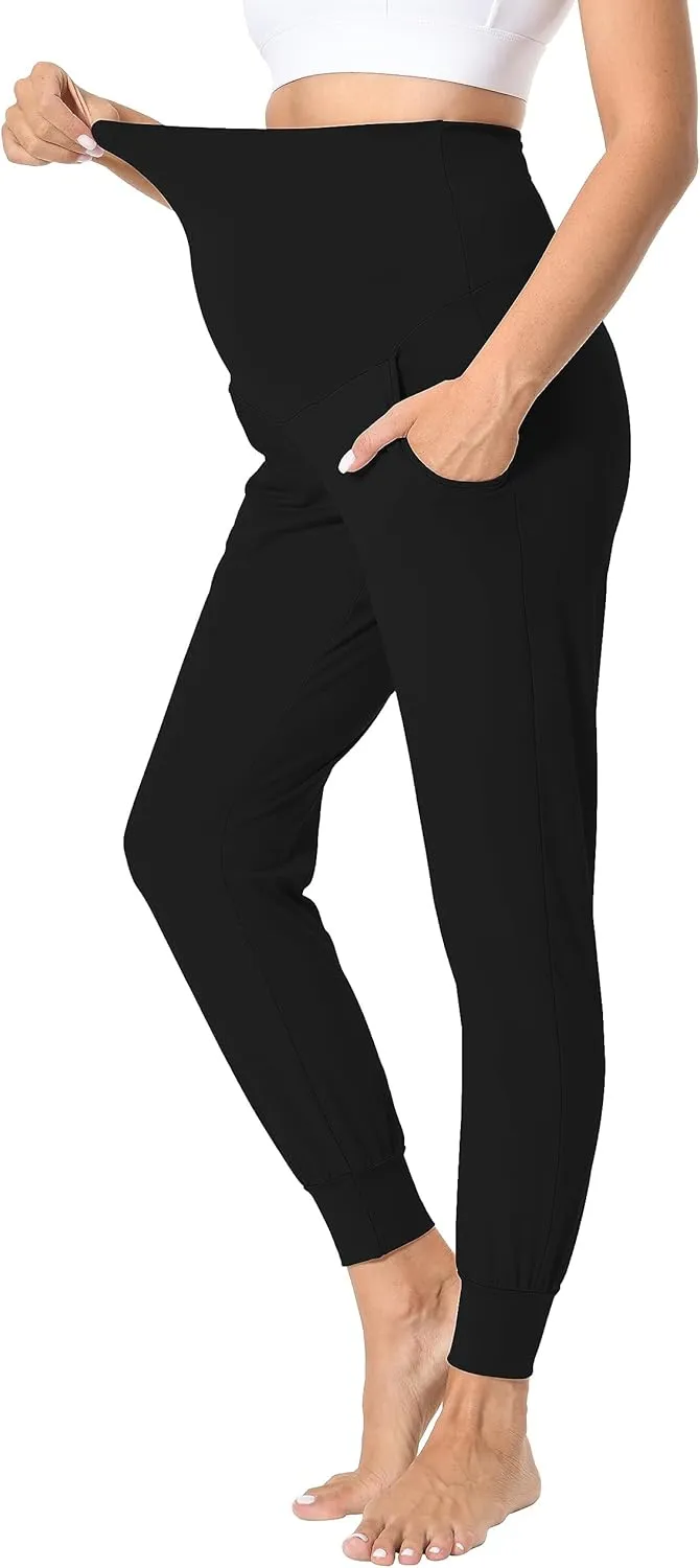 Foucome Women's Maternity Pants Stretchy Jogger Sweatpants Comfy Casual Pregnancy Workout Lounge Pants with Pockets