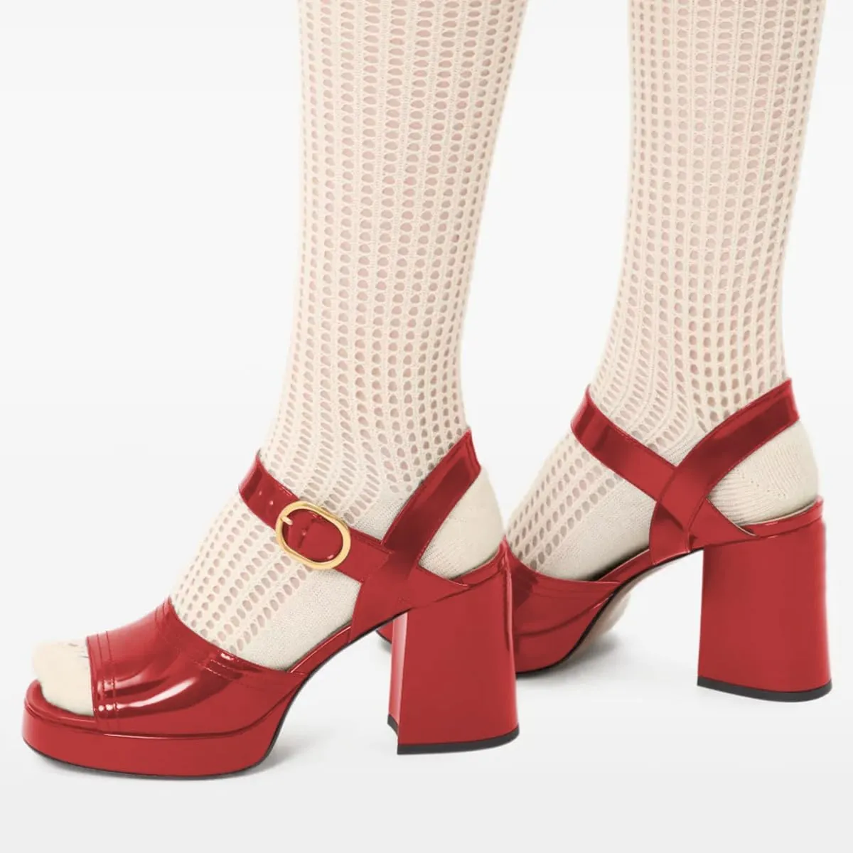 FOWT Women Fashion Glossy Chunky High Heel Platform Sandals Open Toe Ankle Strap Buckle Evening Dress Party Date Shoes Size 4-16 US