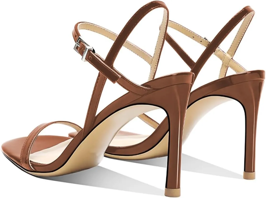 FOWT Women Sexy Single Strap Open Toe Sandals High Stiletto Heel Ankle Strap Buckle Summer Party Prom Vacation Dress Shoes Size 4-16 US